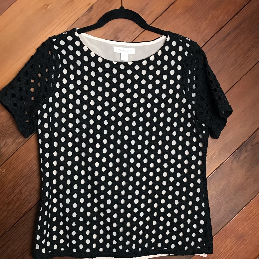 Coldwater Black & Creme Embroidered Top Size Small
